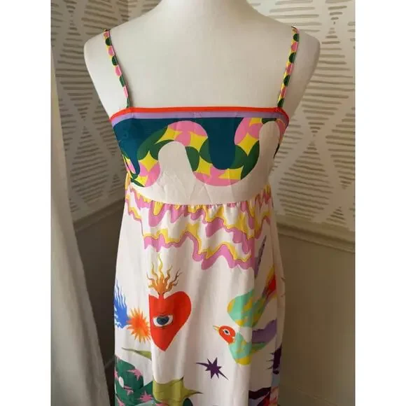 Boutique Women’s Small Graphic Print Boho Abstract Maxi Dress - Picture 4 of 8